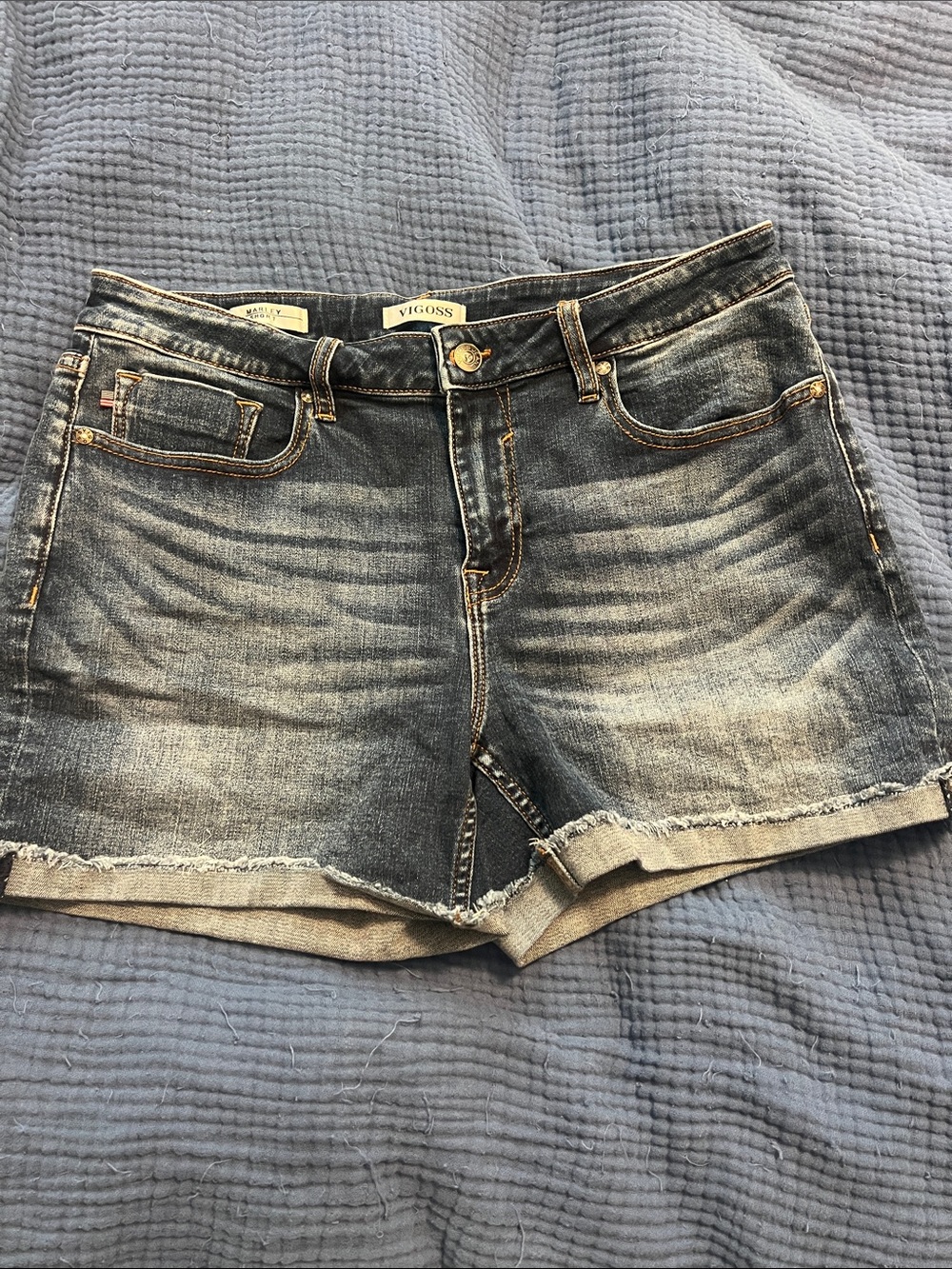 Vigoss Distressed Mid-Rise Denim Cutoff Shorts - Washed Blue